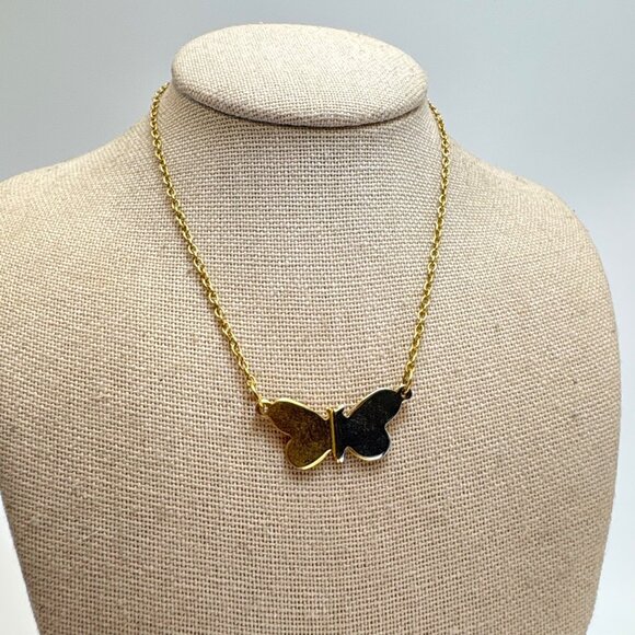 Gold & Silver Tone Butterfly Chain Necklace Spring Ring Clasp Size 15" Length - Picture 6 of 11